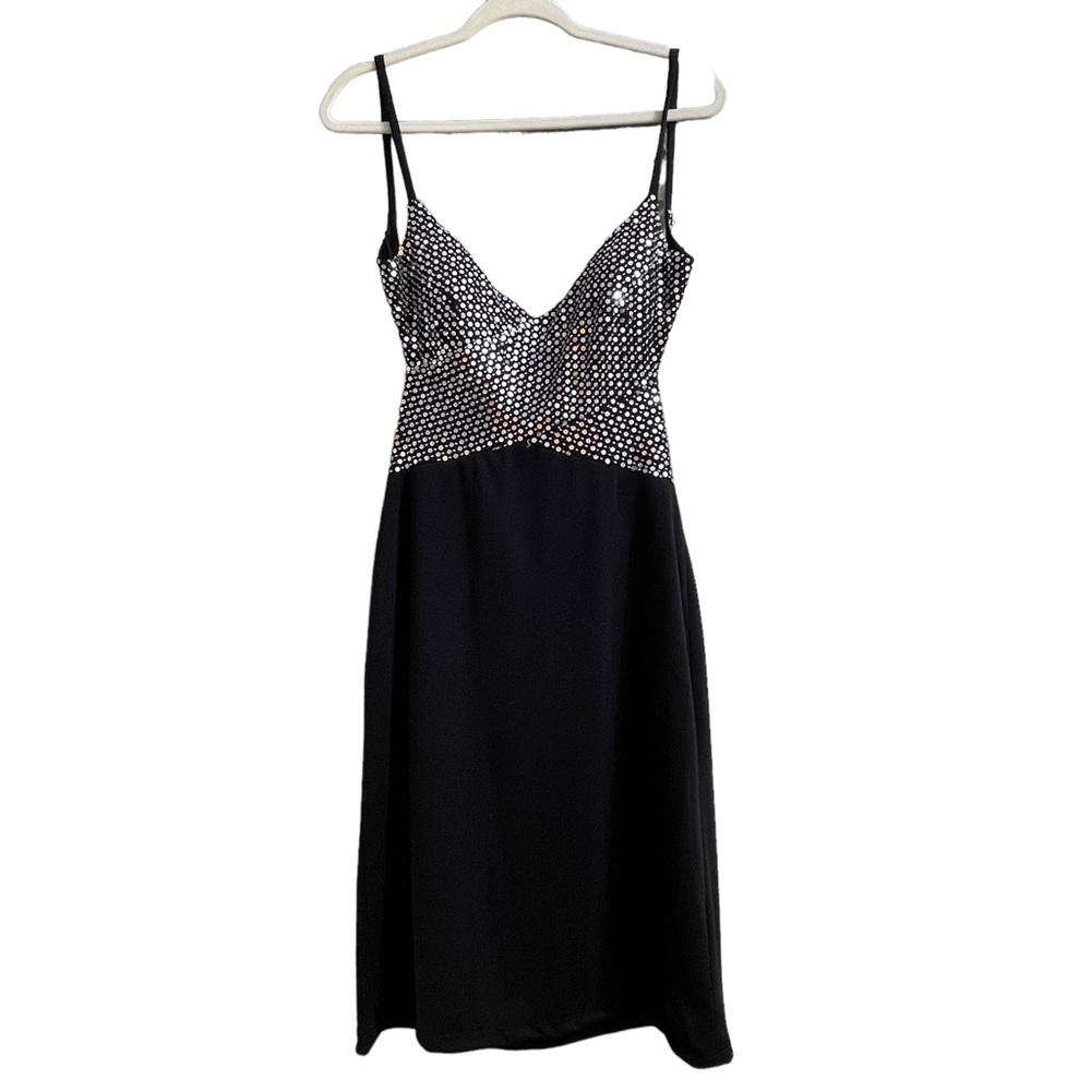 Cache Black Silver Sequin Formal Dress Size 10 - image 1